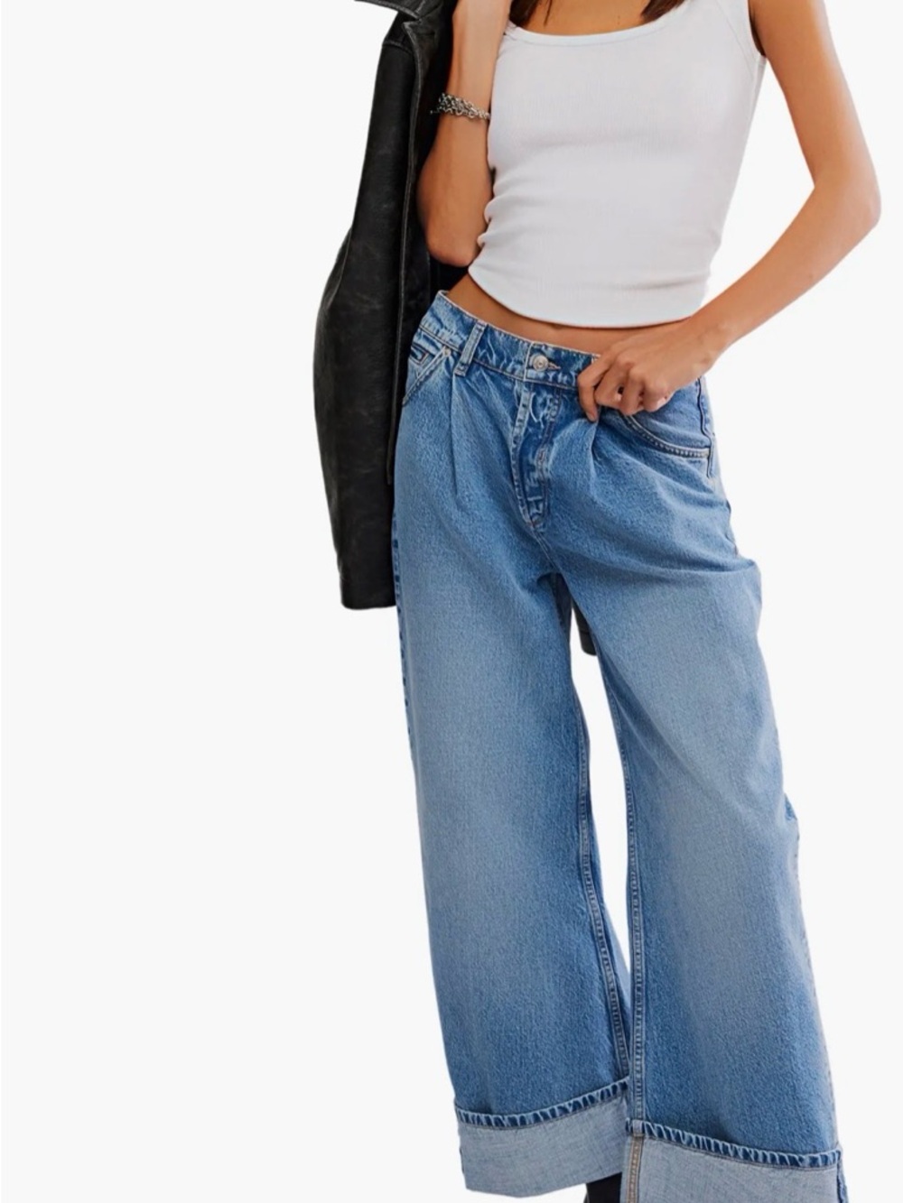 ALIA CUFFED HIGH WAISTED WIDE LEG JEANS - FREE PEOPLE